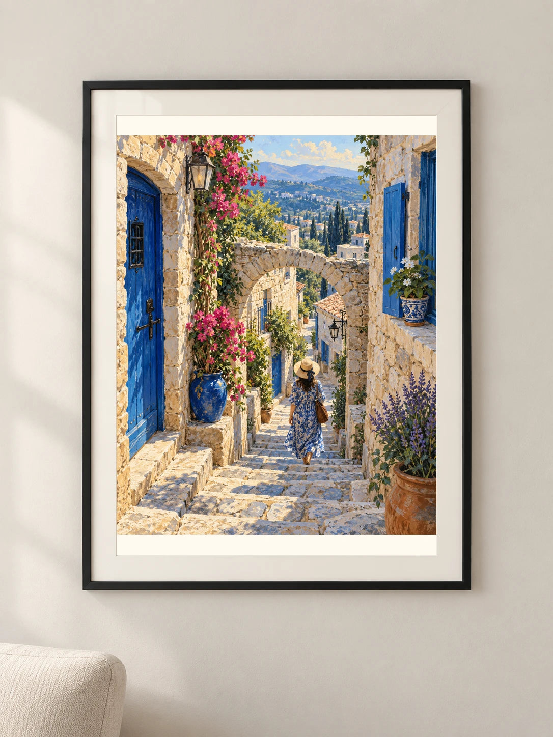 סמטה כחולה בצפת — תמונה לבית — framed — minimal-room-v3