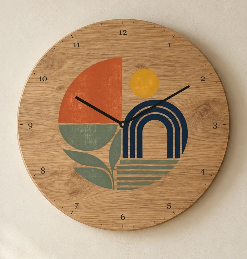 שעון עץ — גאומטריה ברטרו — detail — oak-clock-room-v1