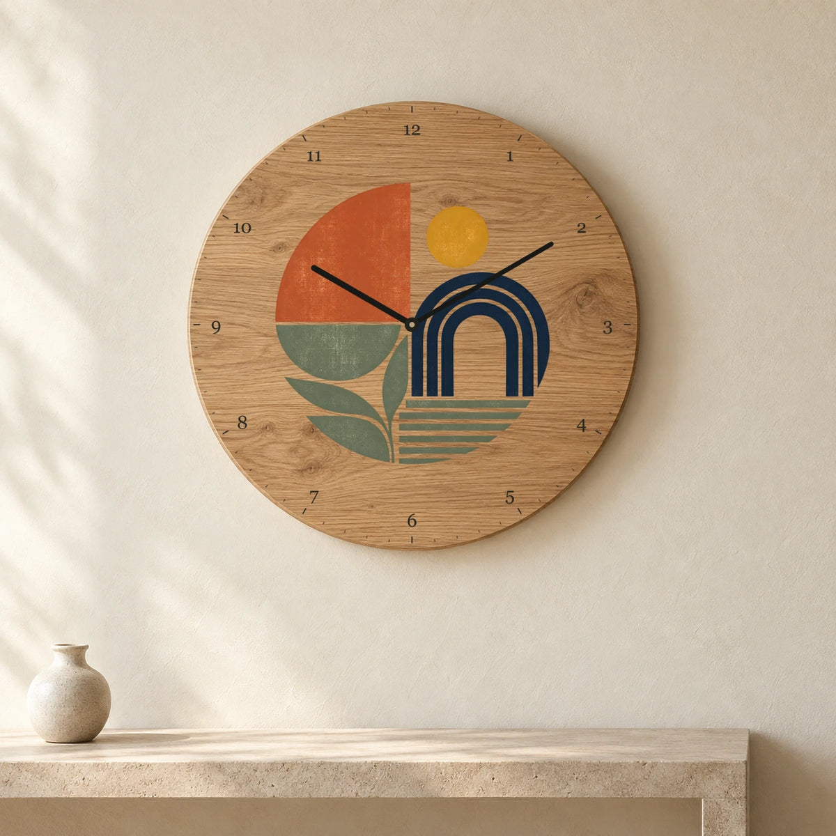 שעון עץ — גאומטריה ברטרו — room — oak-clock-room-v1
