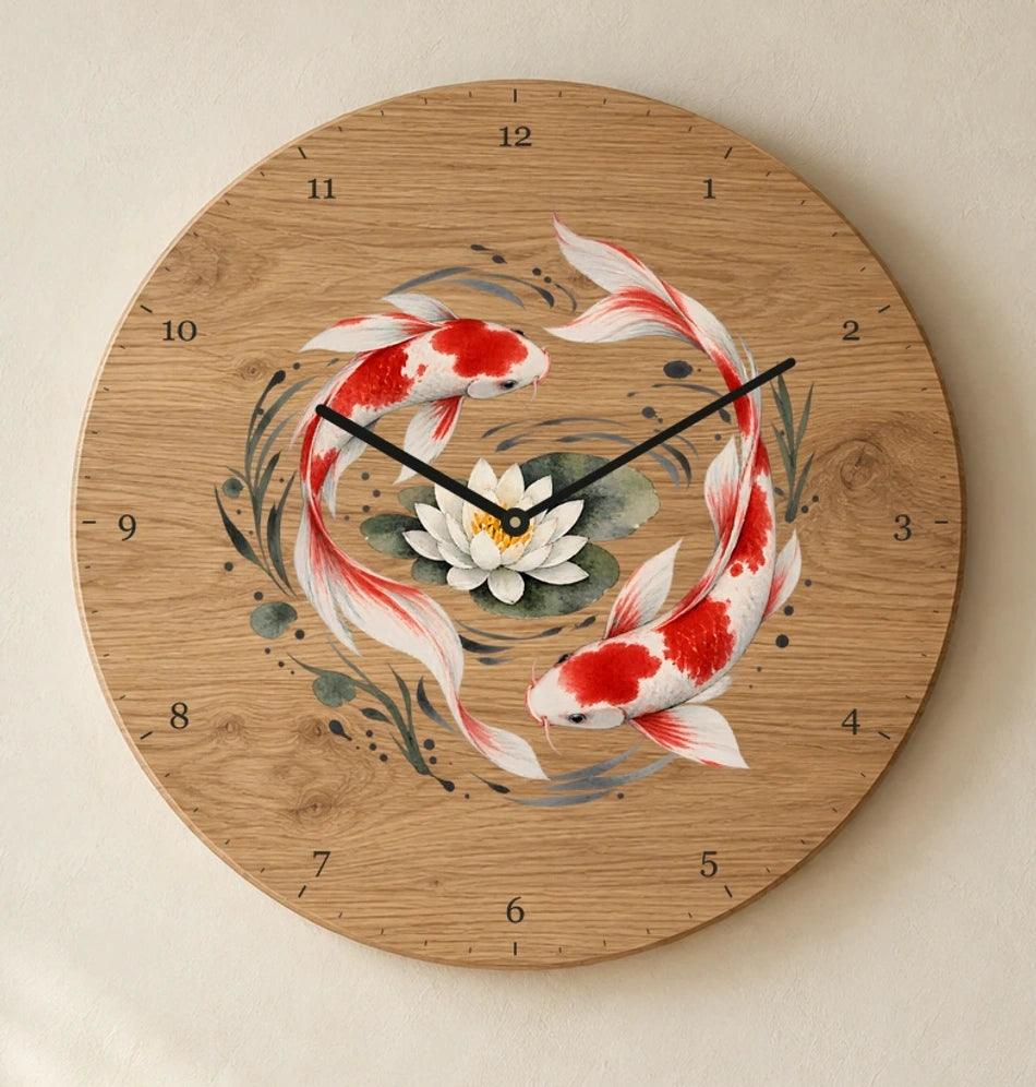 שעון עץ — דגי קוי — detail — oak-clock-room-v1