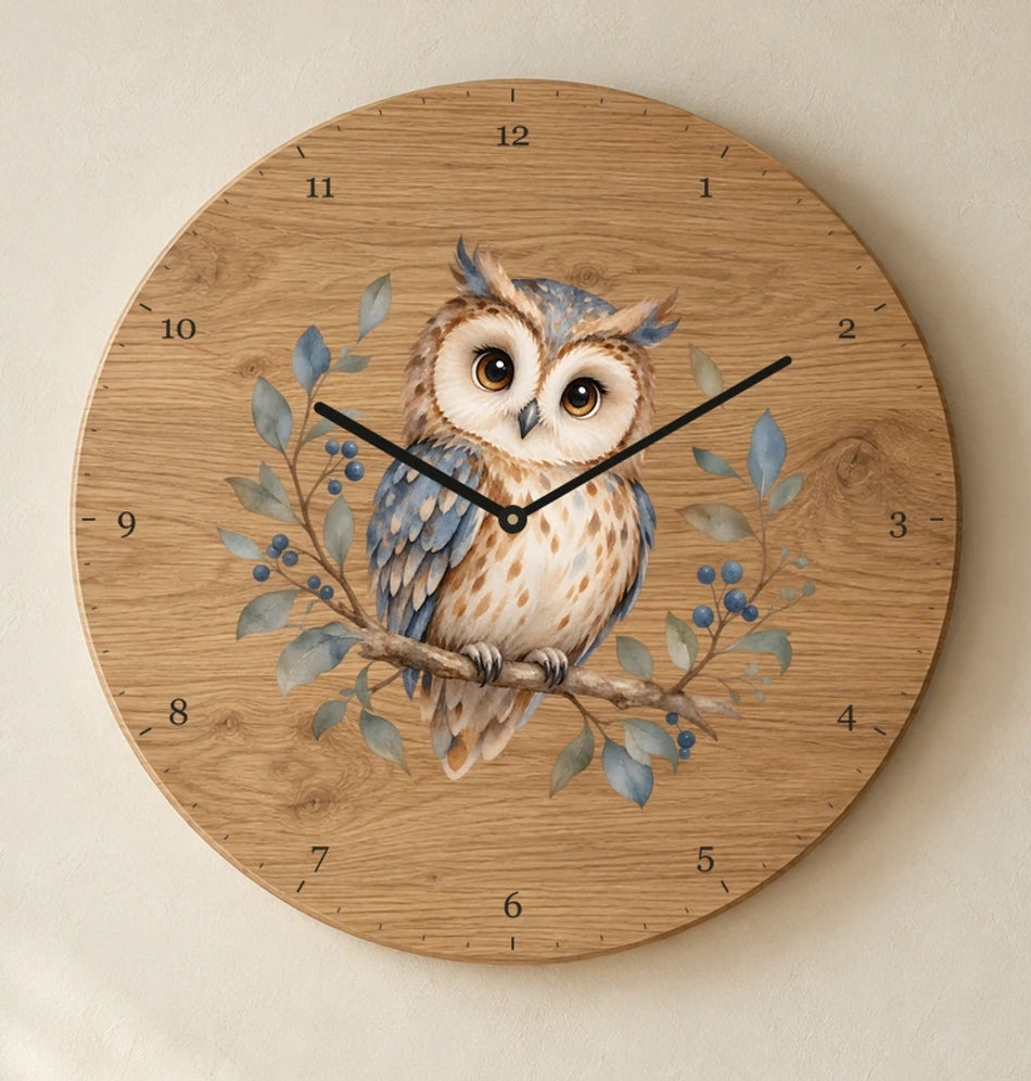 שעון עץ — ינשוף — detail — oak-clock-room-v1