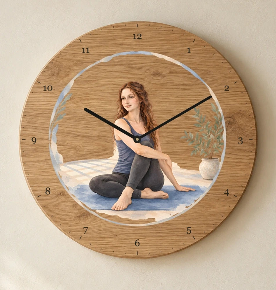 שעון עץ — המוזה השקטה — detail — oak-clock-room-v1