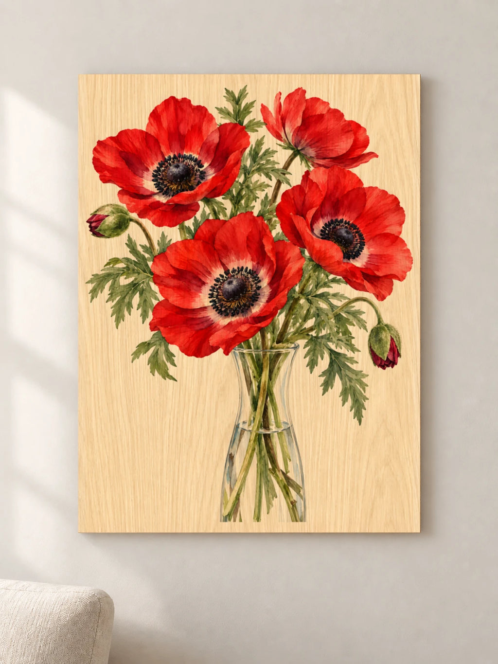 כלניות באור — פוסטר אמנות מקורי — wood — minimal-room-v3