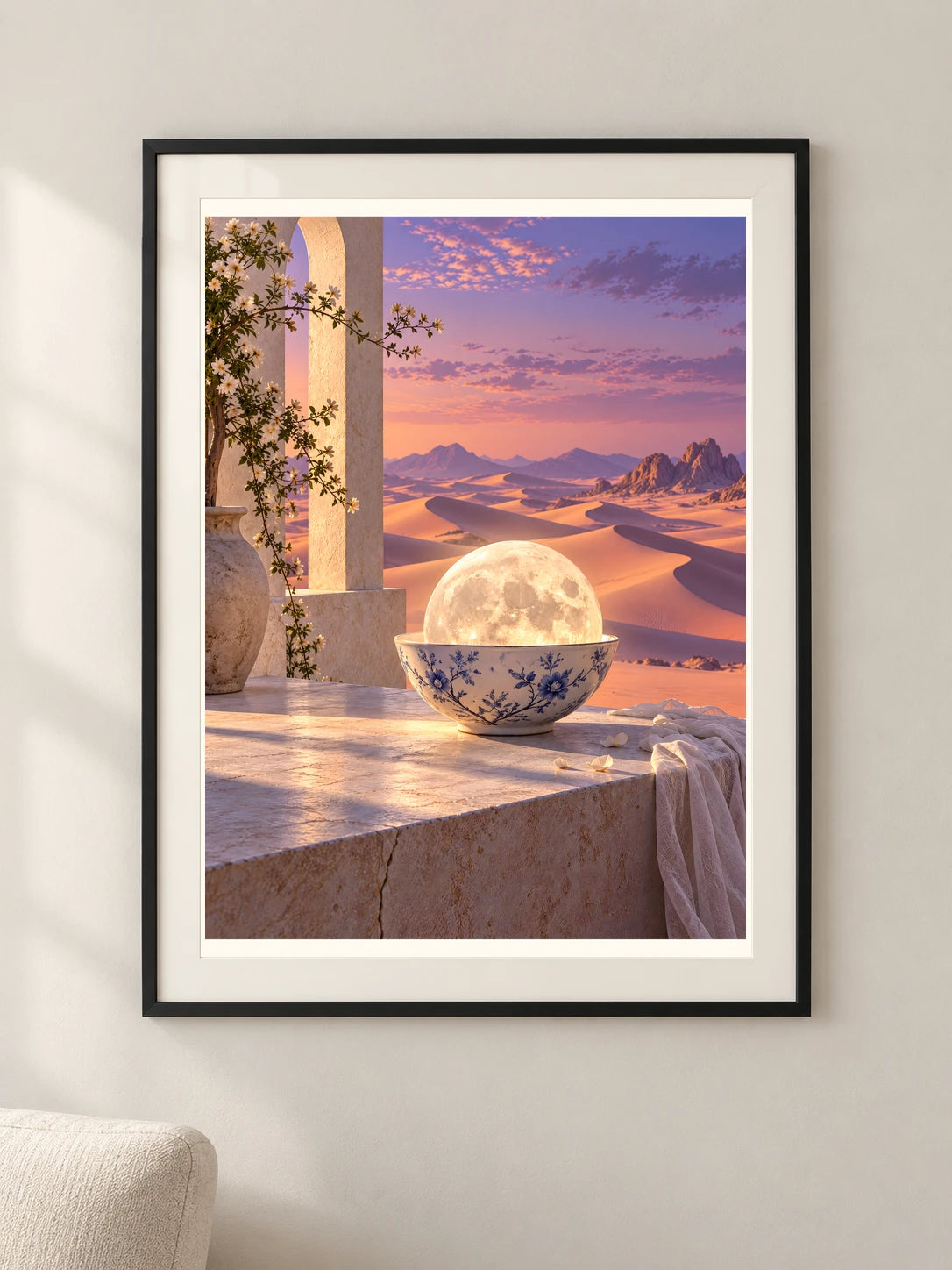הירח בחלון — פוסטר אמנות מקורי — framed — minimal-room-v3