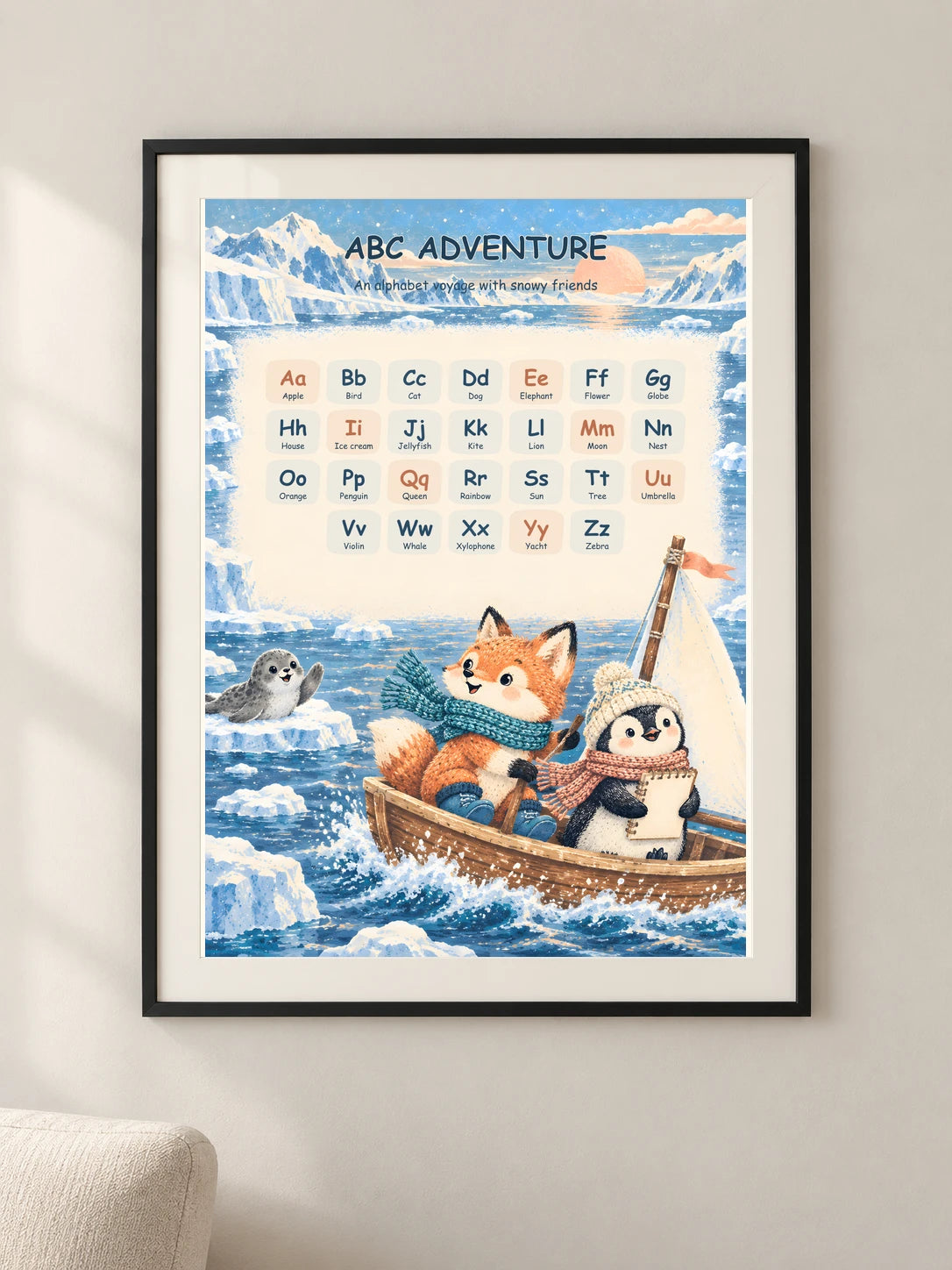 ABC Adventure — מסע אותיות בשלג — framed — minimal-room-v3